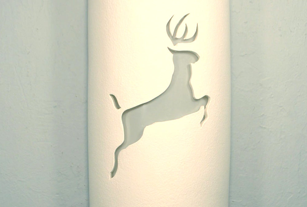 14″ Wall Light-Leaping Deer-Open Top Half Round-White-Indoor-Outdoor