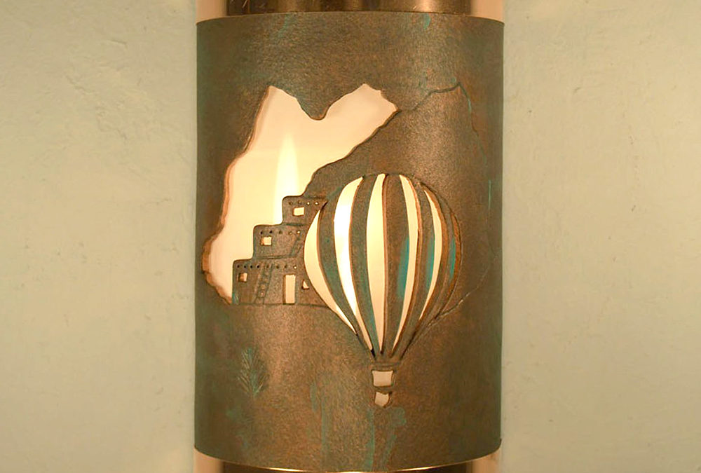 14″ Wall Light-Pueblo Balloon-Closed Top (Dark Sky) Half Round-Copper Patina-Raw Copper Bands-Indoor-Outdoor