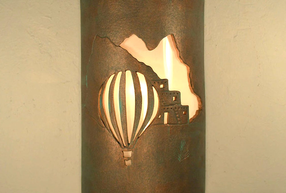 14″ Wall Light-Pueblo Balloon-Closed Top (Dark Sky) Half Round-Copper Patina-Indoor-Outdoor