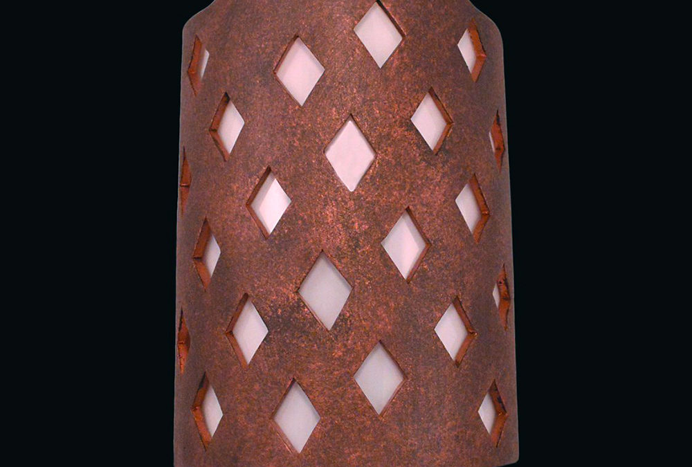 12″ Wall Light-Harlequin-Shield Handcut Half Round-Antique Copper-Indoor-Outdoor-