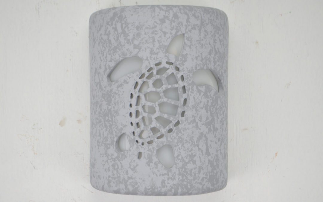 9″ Wall Light-Ocean Turtle-Open Top Half Round-Gray Tone-Indoor-Outdoor