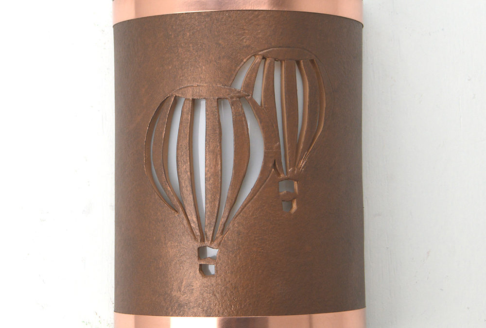 12″ Wall Light-Twin Balloon-Low Profile ADA Closed Top (Dark Sky) Half Round-Antique Copper-Raw Copper Bands-Indoor-Outdoor