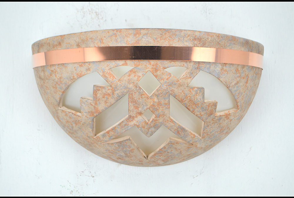 Large Bowl-Shards-Sandstone-Top Copper Band-Indoor-Covered Outdoor-Up Light