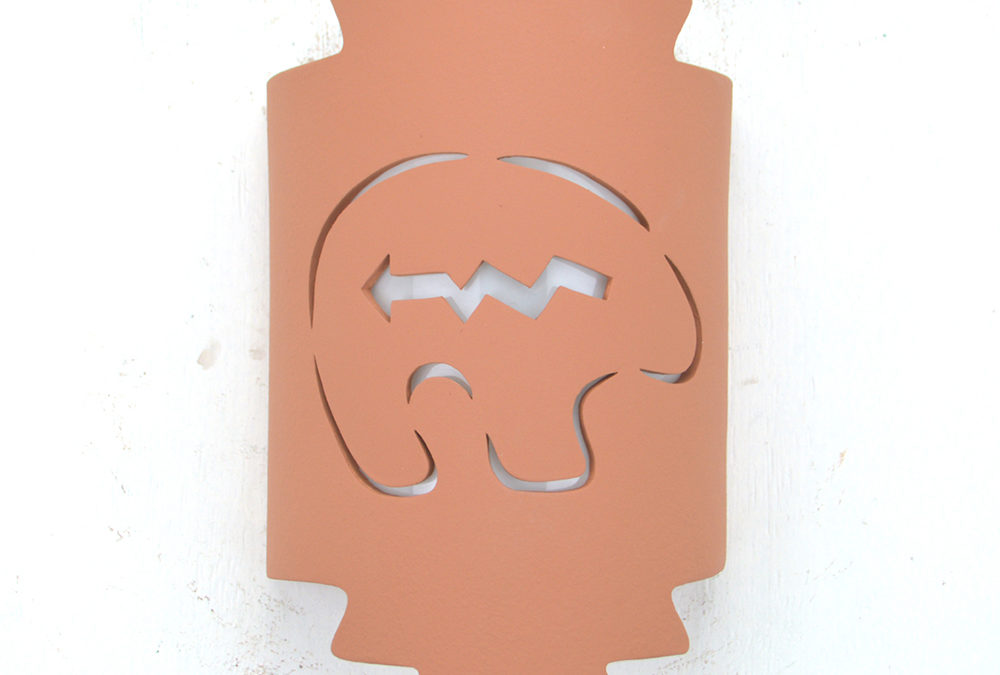 12″ Wall Light-Spirit Bear-Zig Zag Handcut-Terracotta-Indoor-Outdoor