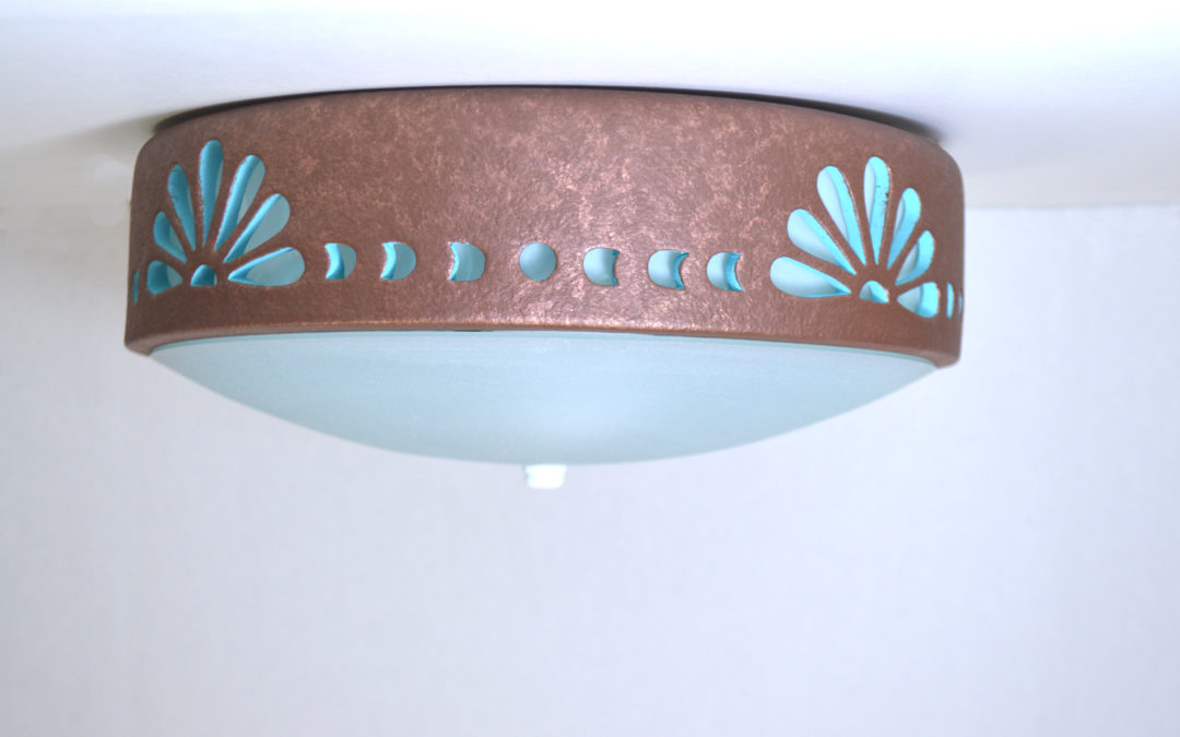 13″ Flush Mount-Fan with Bullets -Rust Mica-Teal-interior