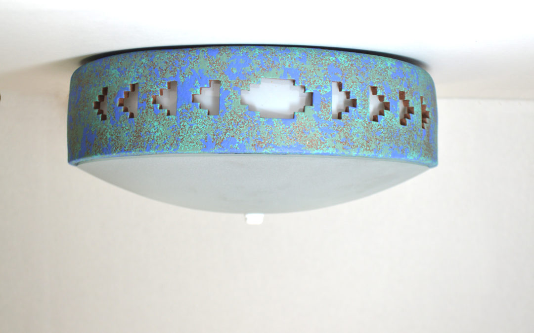 13″ Flush Mount-Southwest Sidesteps-Raw Turquoise with added Fen Shui Blue-Interior