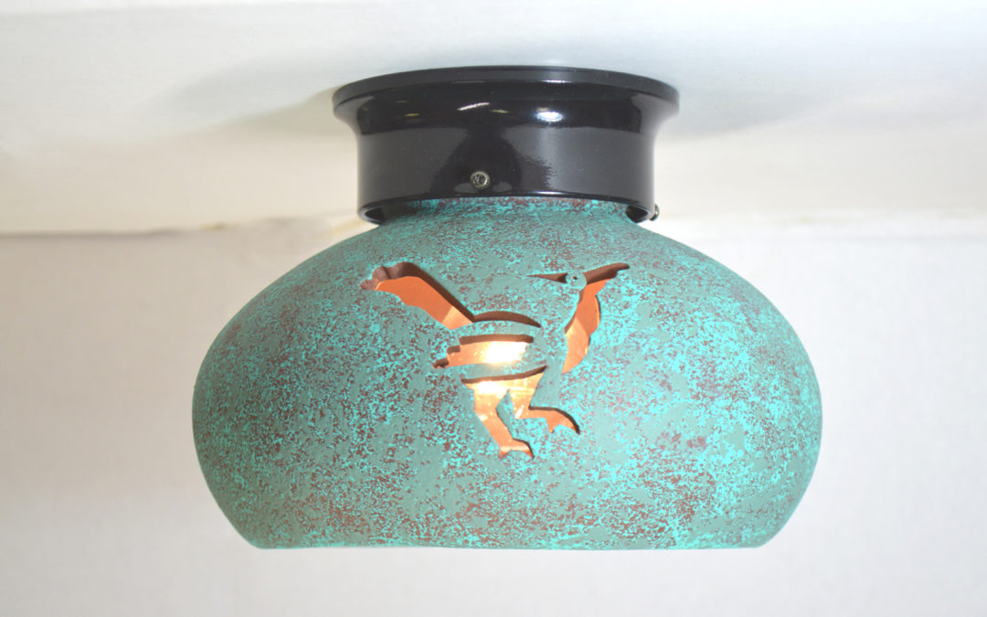 9″ ceiling globe-Roadrunner-Raw Turquoise-Black collar