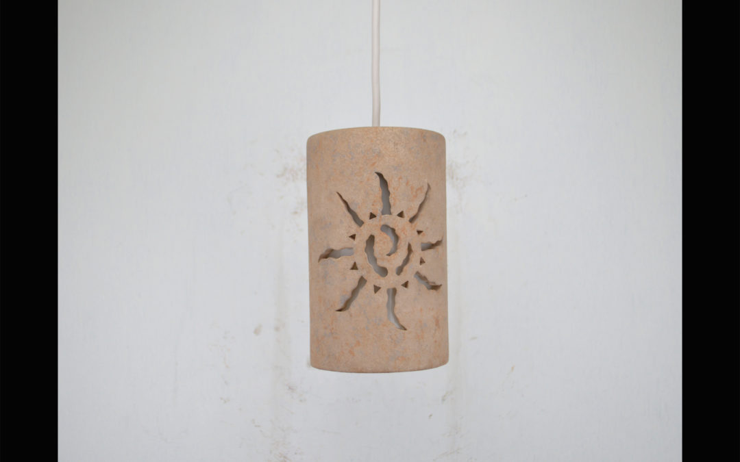 9″ Pendant Light-Ancient Sun-Sandstone-Interior White cord